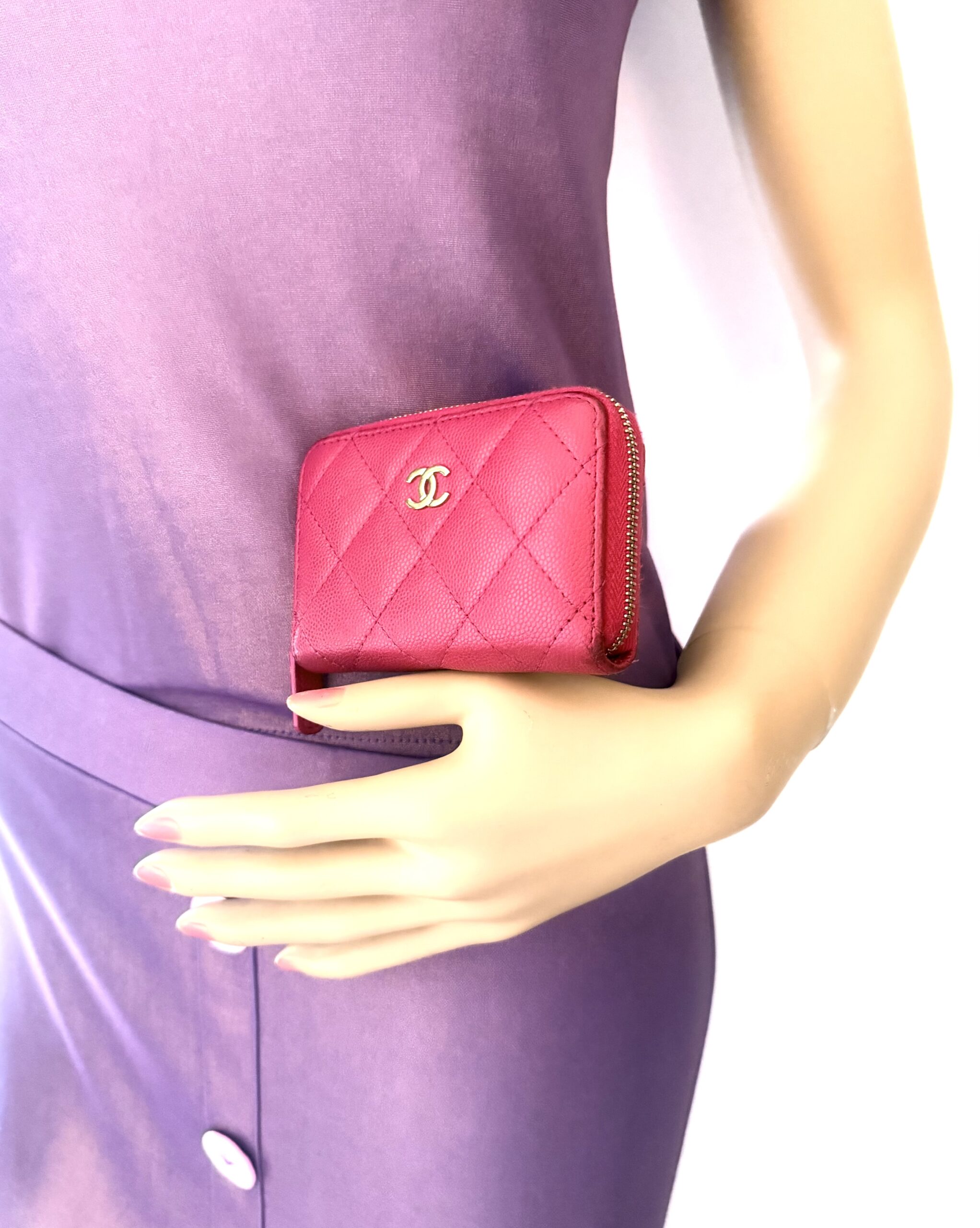 Chanel Pink Caviar Classic Zip Coin Purse/Gold CC — image 7