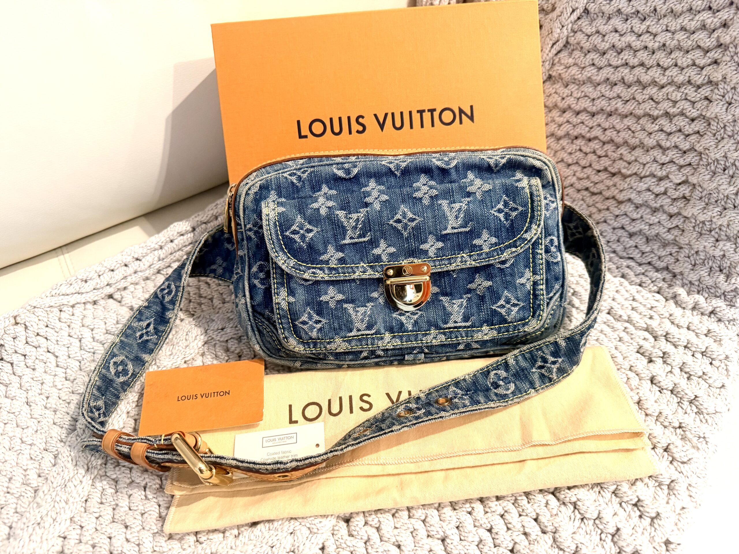 Monogram Blue Denim Waist Pouch Sling Bum Bag — image 14