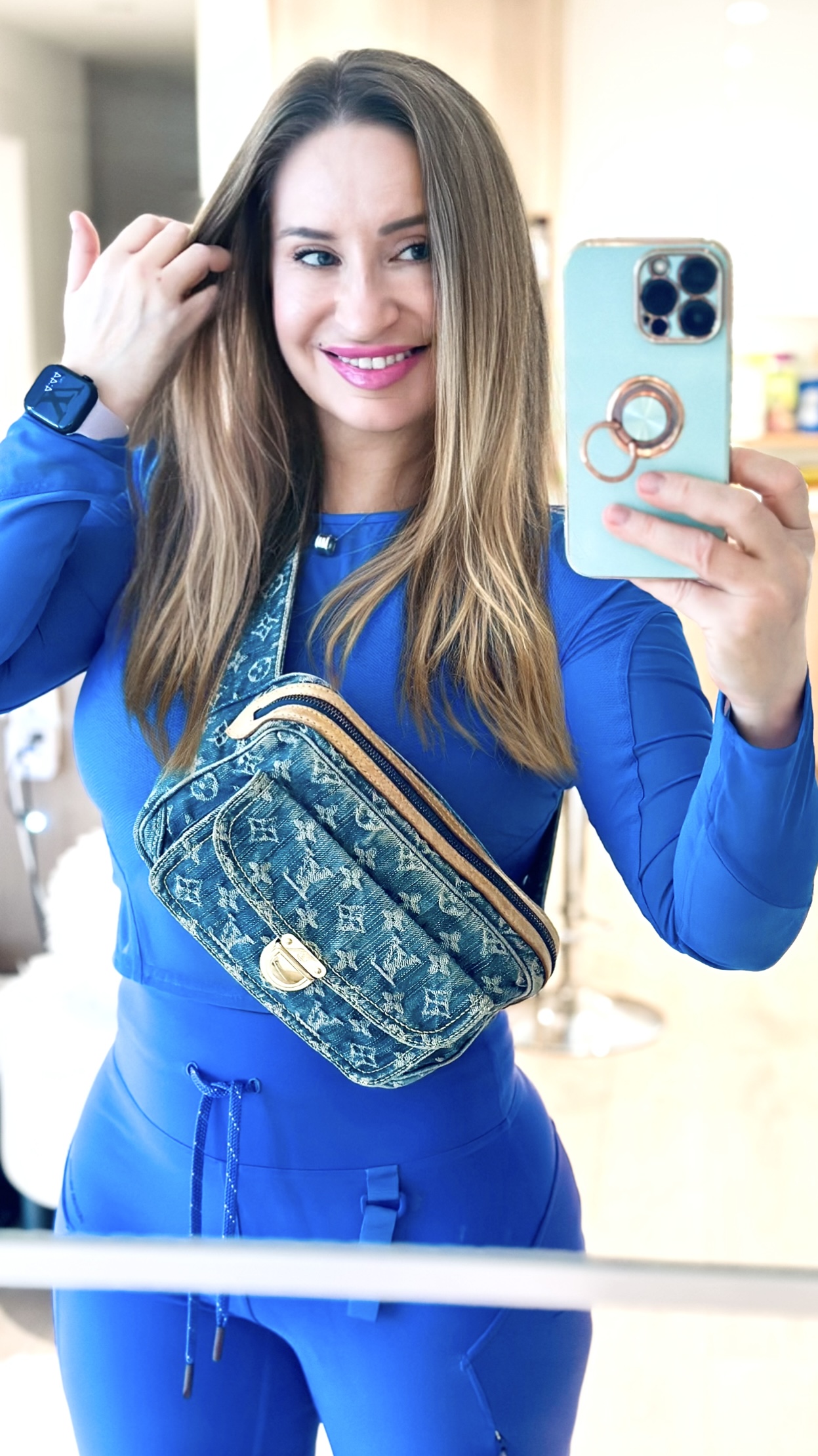 Monogram Blue Denim Waist Pouch Sling Bum Bag — image 5