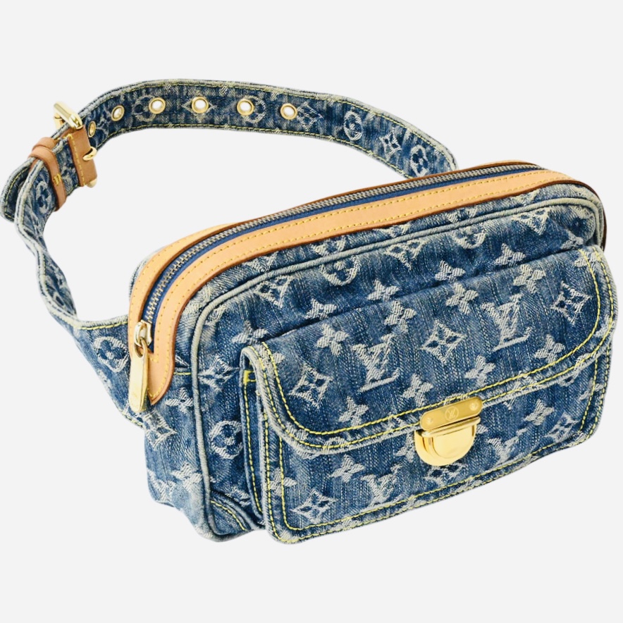 Monogram Blue Denim Waist Pouch Sling Bum Bag