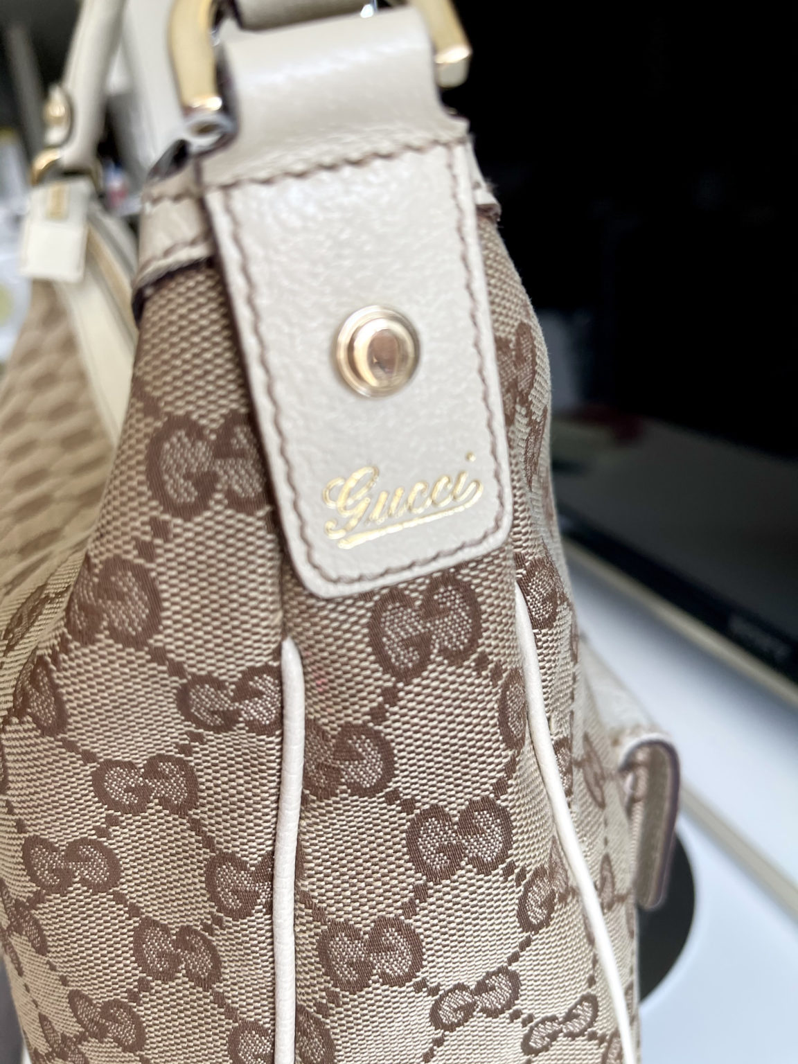 Gucci GG Monogram Ivory Canvas Pocket Hobo Bag