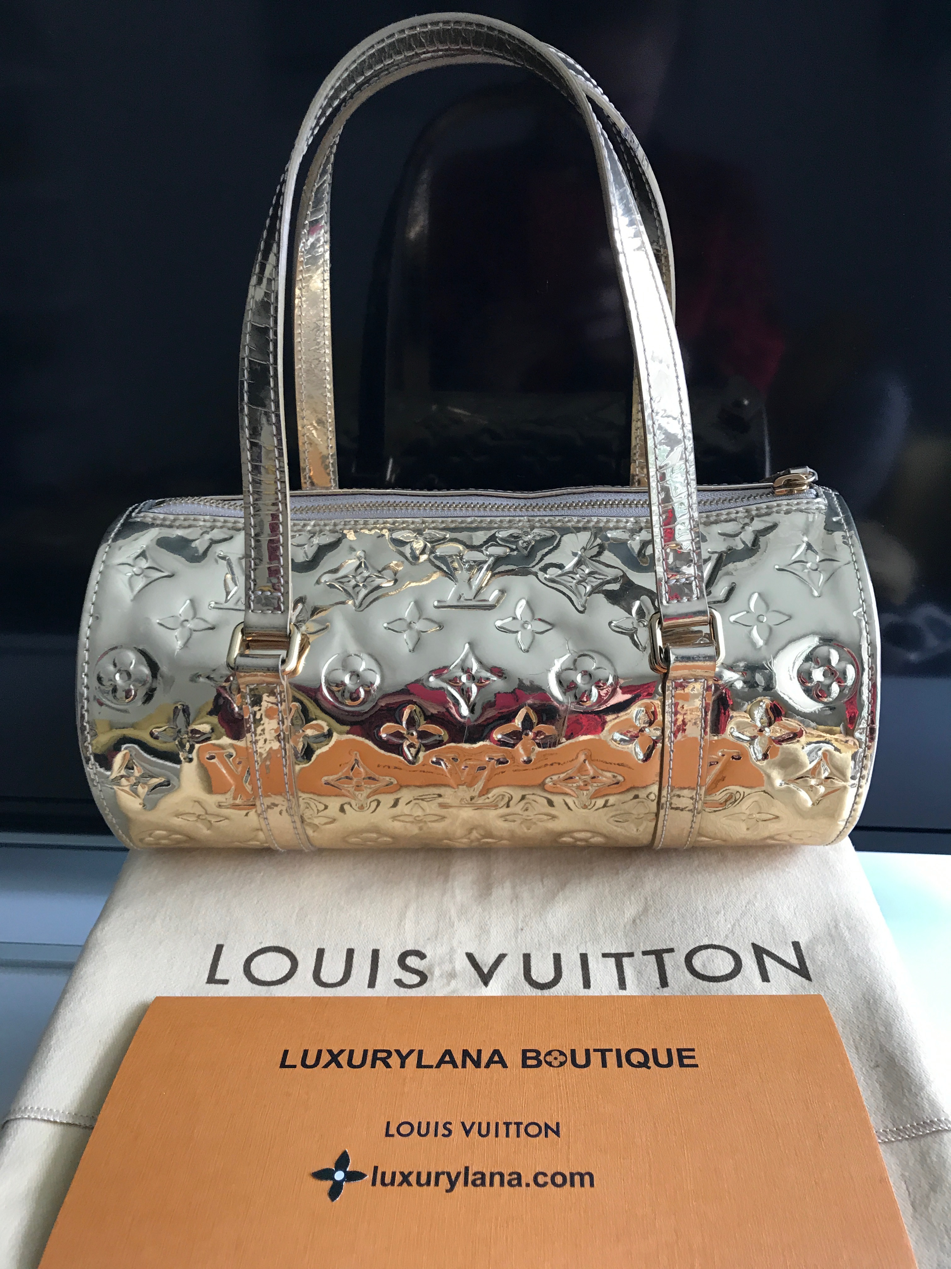 AUTHENTIC LOUIS VUITTON SHINING GOLD MIRROR MIRIOR PAPILLON BAG TOTE  LIMITED 