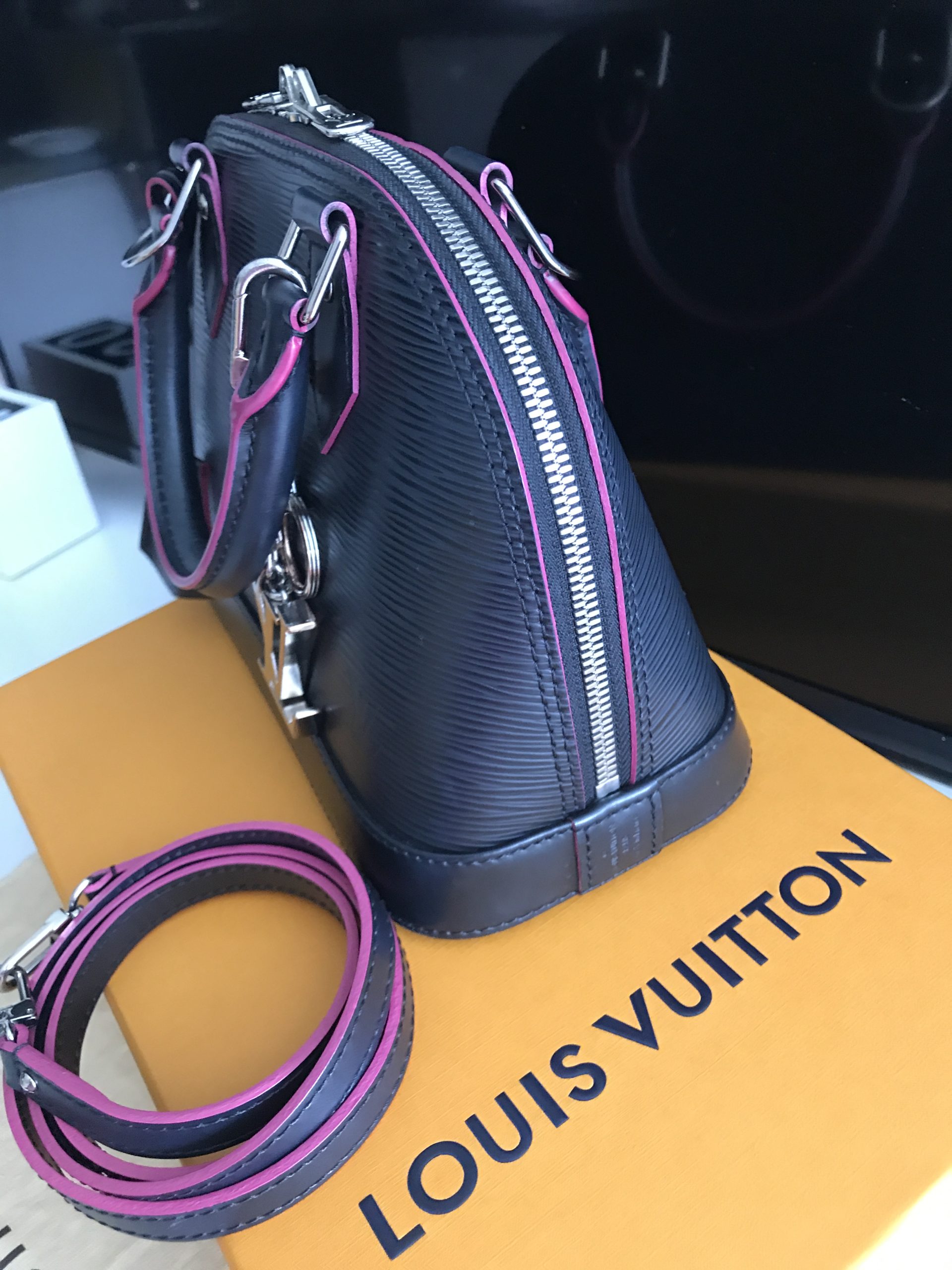 LOUIS VUITTON ALMA BB Black Hot Pink Crossbody Bag Epi Leather Noir SOLD  OUT!