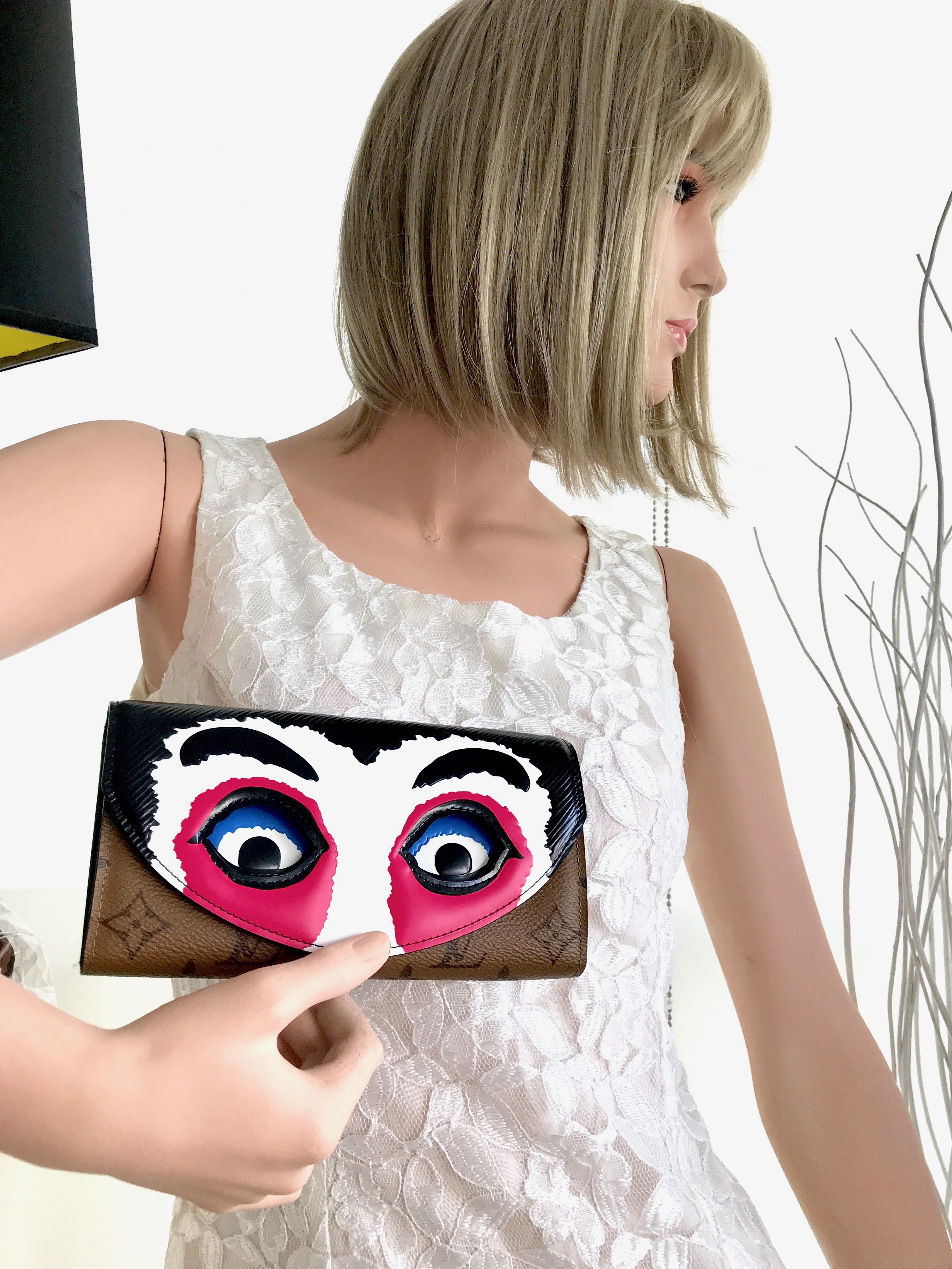 Louis Vuitton EPI and Reverse Monogram Coated Canvas Kabuki Mask Sarah Wallet Silver Hardware, 2018, Brown/Black/Pink Womens Handbag