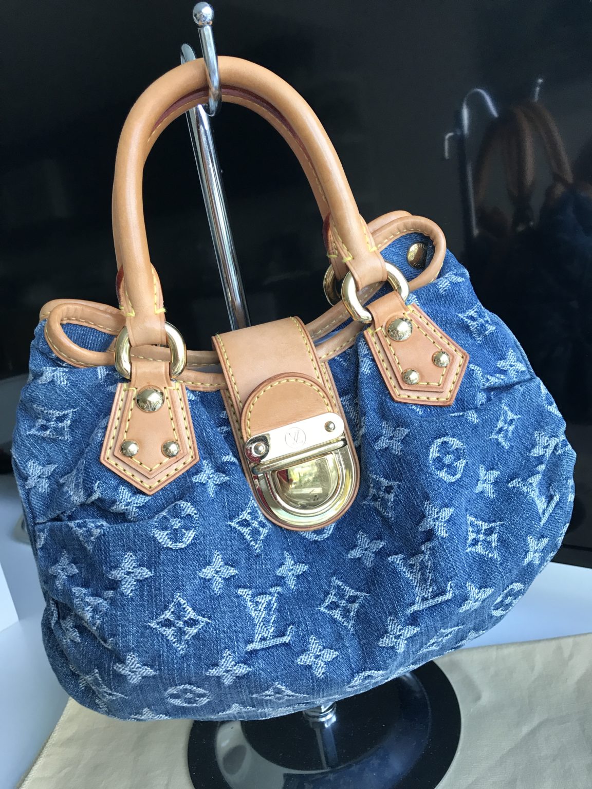 Blue Denim Mini Pleaty Monogram Satchel