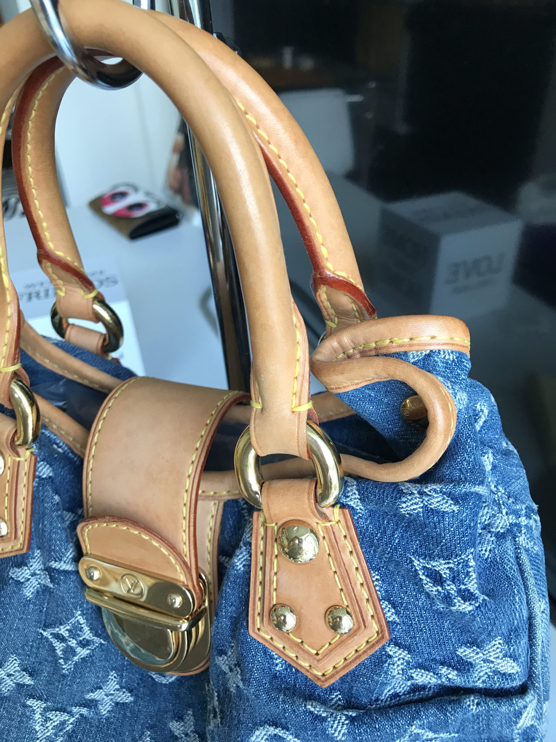 Genuine Louis Vuitton blue denim Plenty M95020 monogram handbag purse