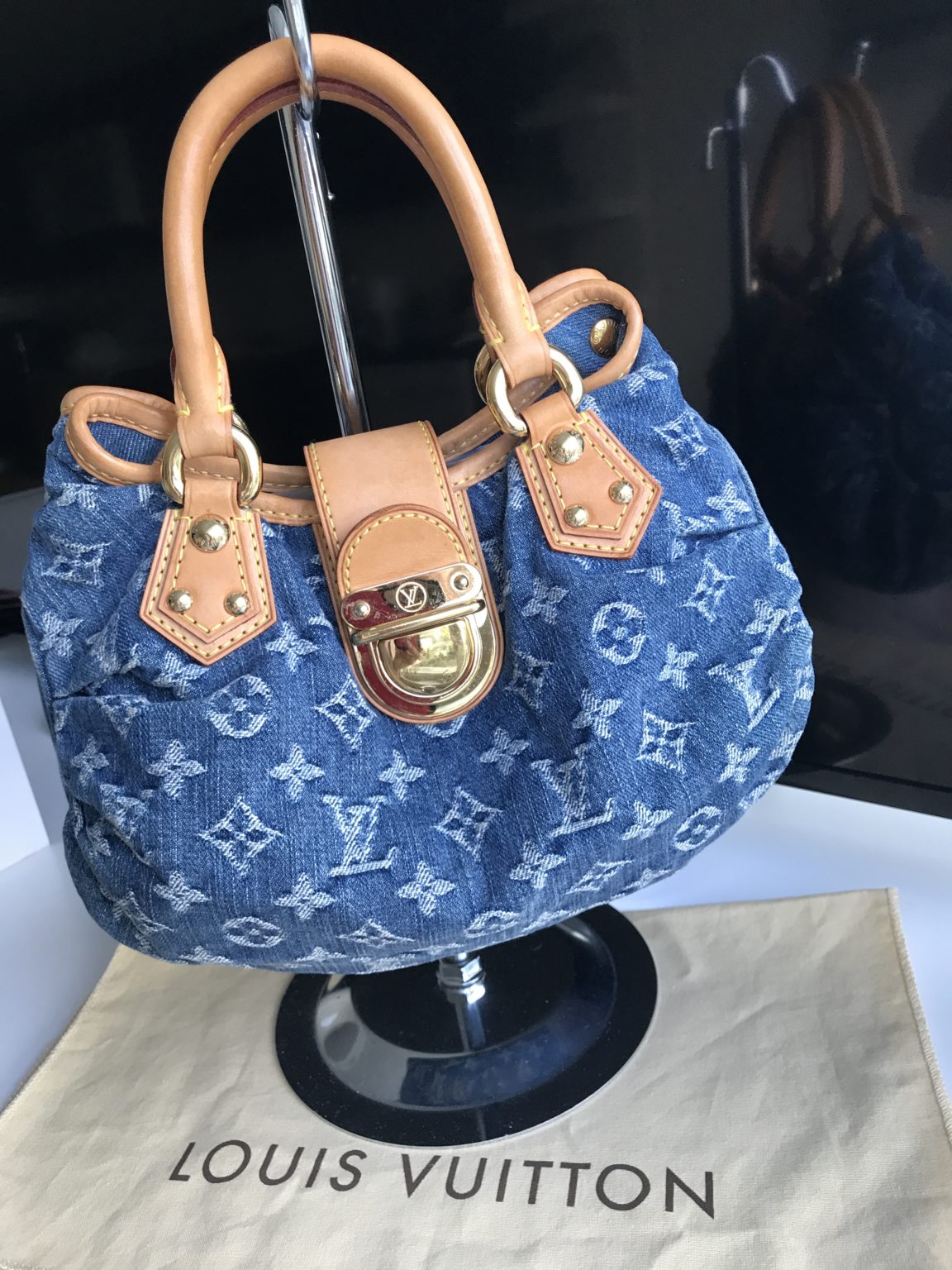 Blue Denim Mini Pleaty Monogram Satchel