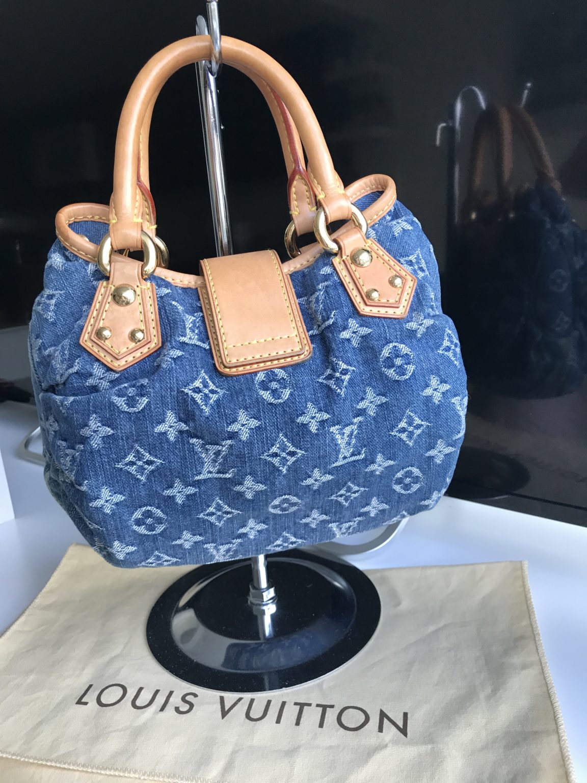 Blue Denim Mini Pleaty Monogram Satchel