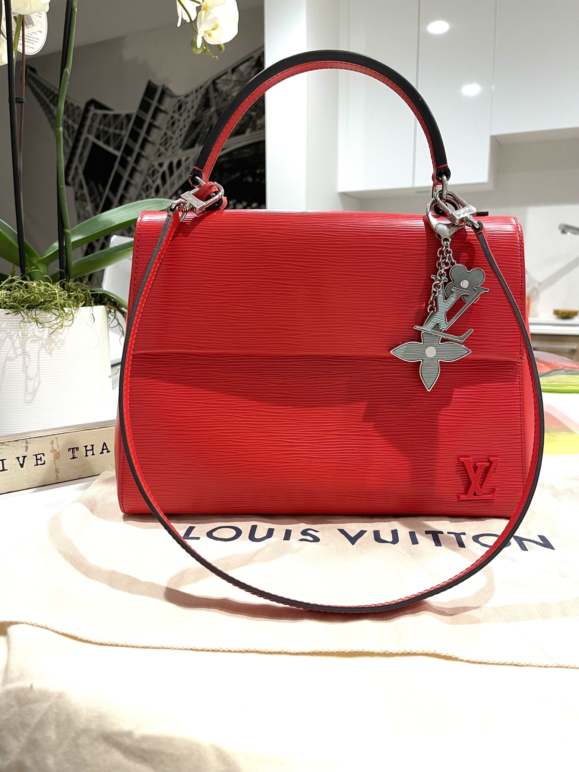 Louis Vuitton Cluny mm in Red Handbag - Authentic Pre-Owned Designer Handbags
