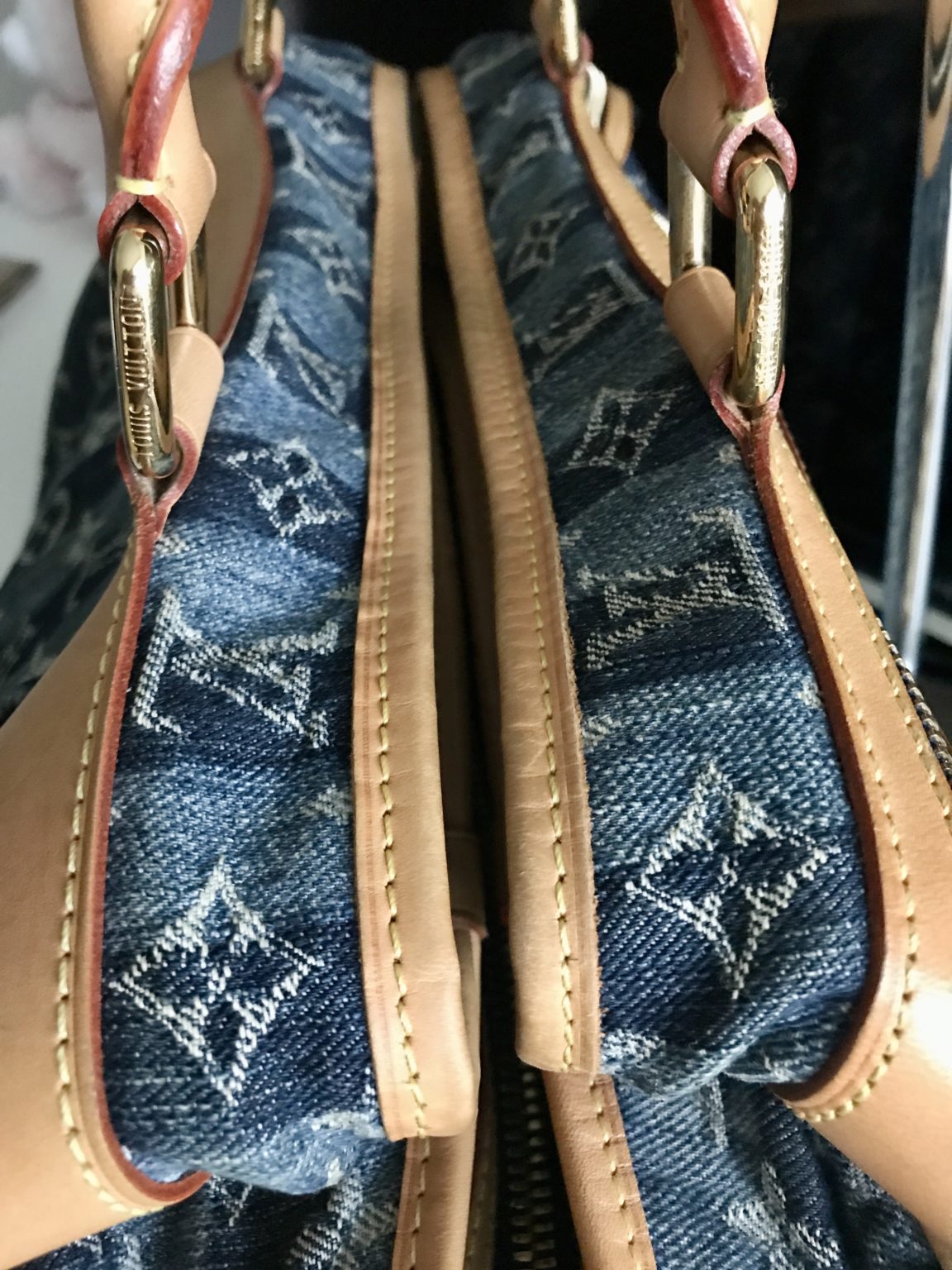 Louis Vuitton Blue Denim Porte Epaule Cruise Raye Cabas GM