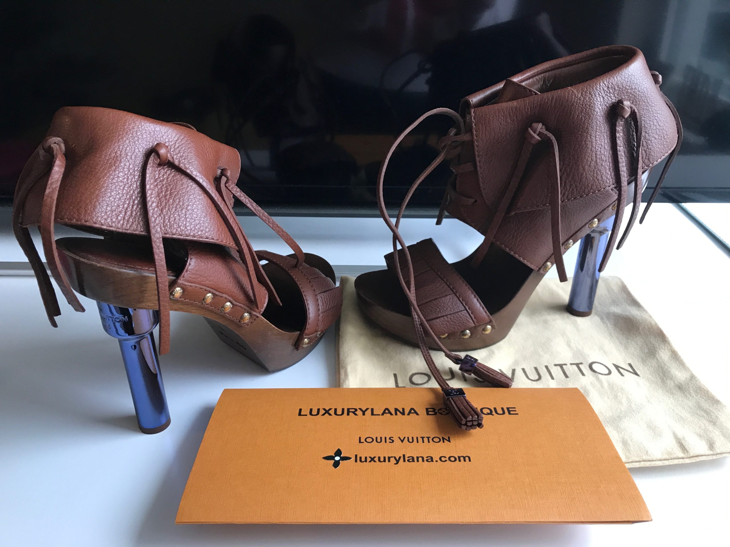 Auth Louis Vuitton Runway LV Monogram Inside Platform Leather Heels, 38,  Italy