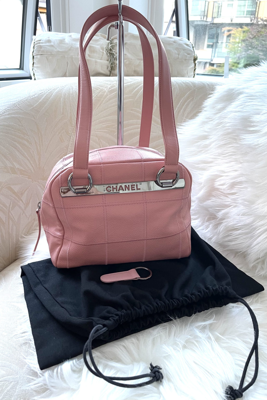 Chanel Square Stitch Bowler Quilted Caviar Pink Ballerina Tote Bag