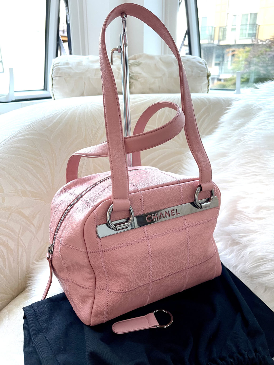 Chanel Square Stitch Bowler Quilted Caviar Pink Ballerina Tote Bag