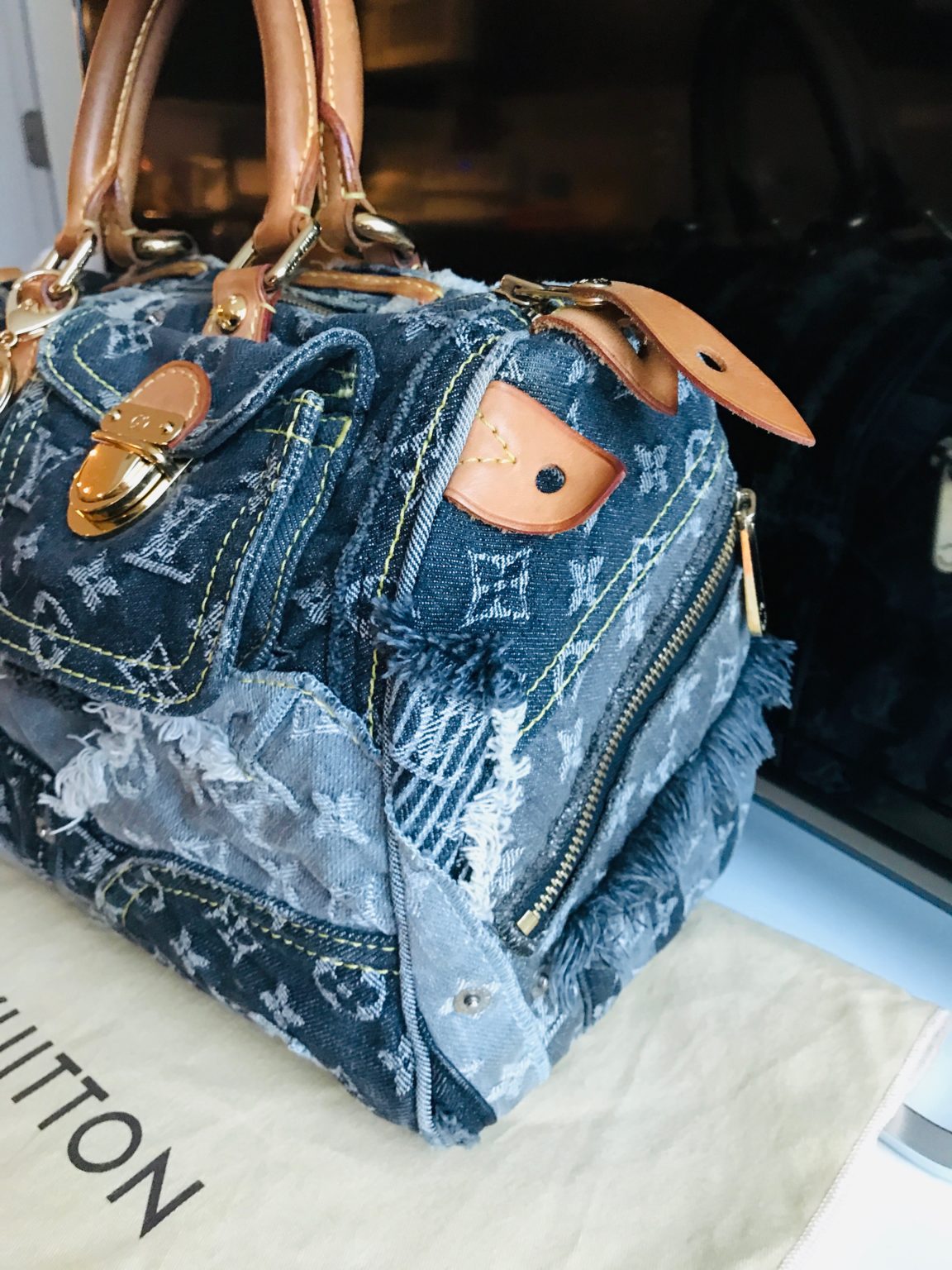 Louis Vuitton Denim Patchwork Speedy 30 Boston Handbag