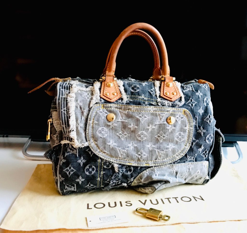 Louis Vuitton Denim Patchwork Speedy 30 Boston Handbag