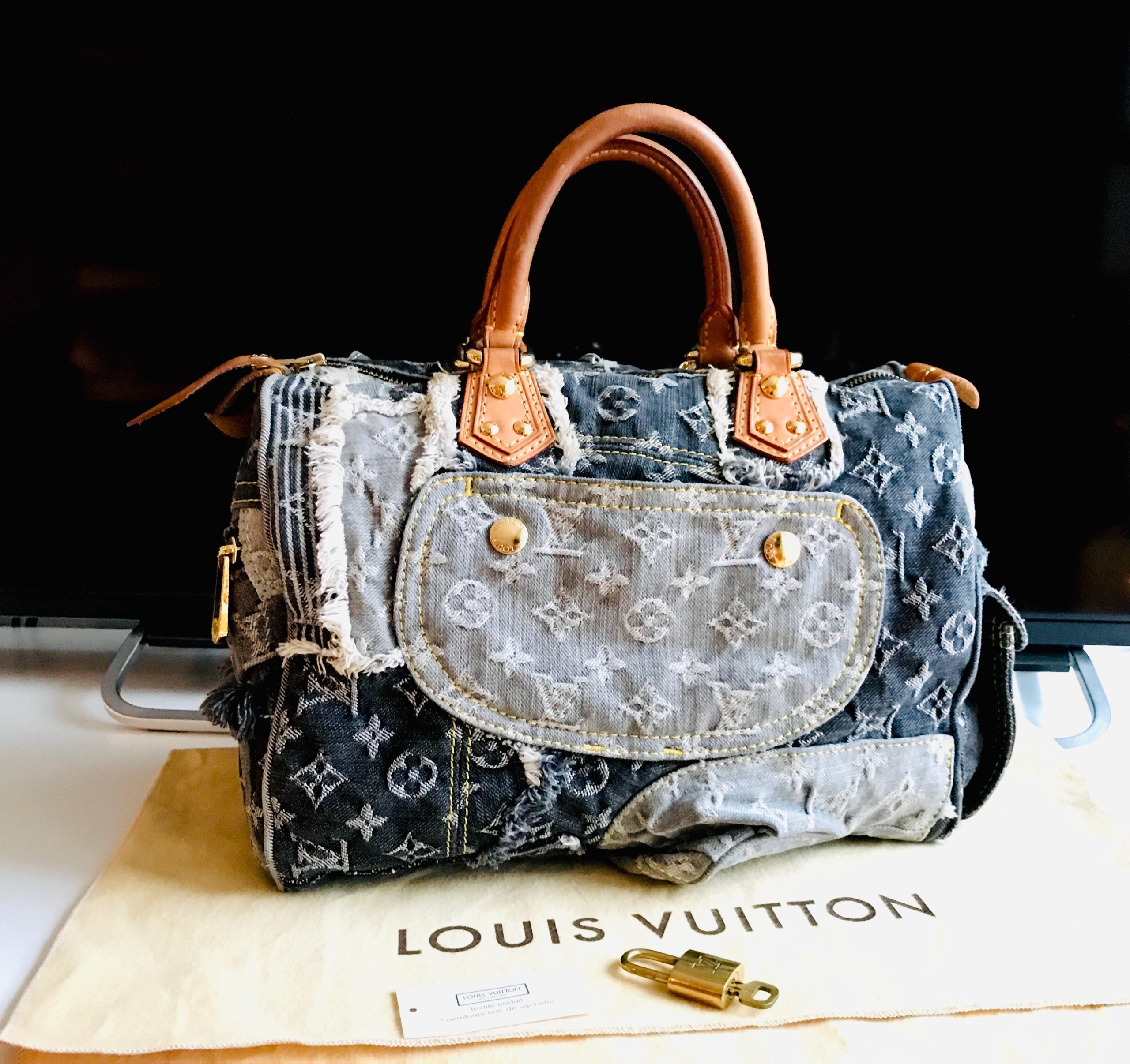 Louis Vuitton, Denim, Speedy 30, Patchwork, Authentic, Rare, Unicorn