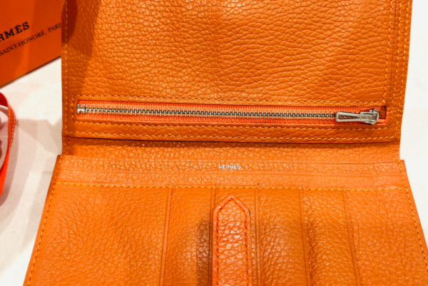 Authentic Hermes Orange Epsom Bearn H-Wallet