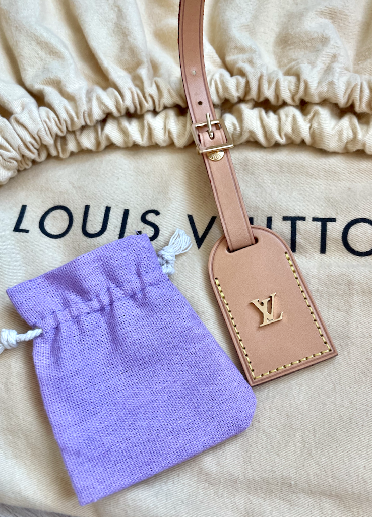 Louis Vuitton Name Tag w/ SN Initials Natural Vachetta Large Goldtone UEC