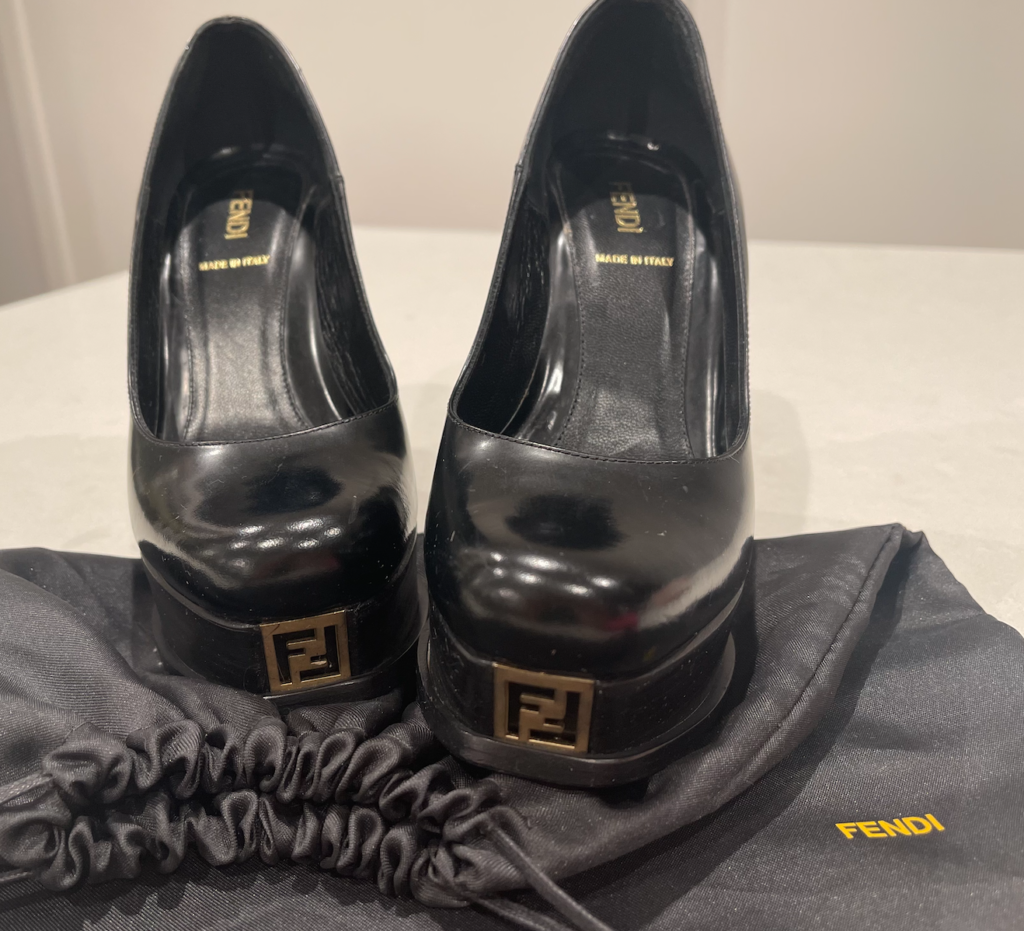 Fendi Black Leather Fendista Platform Wedge Pumps