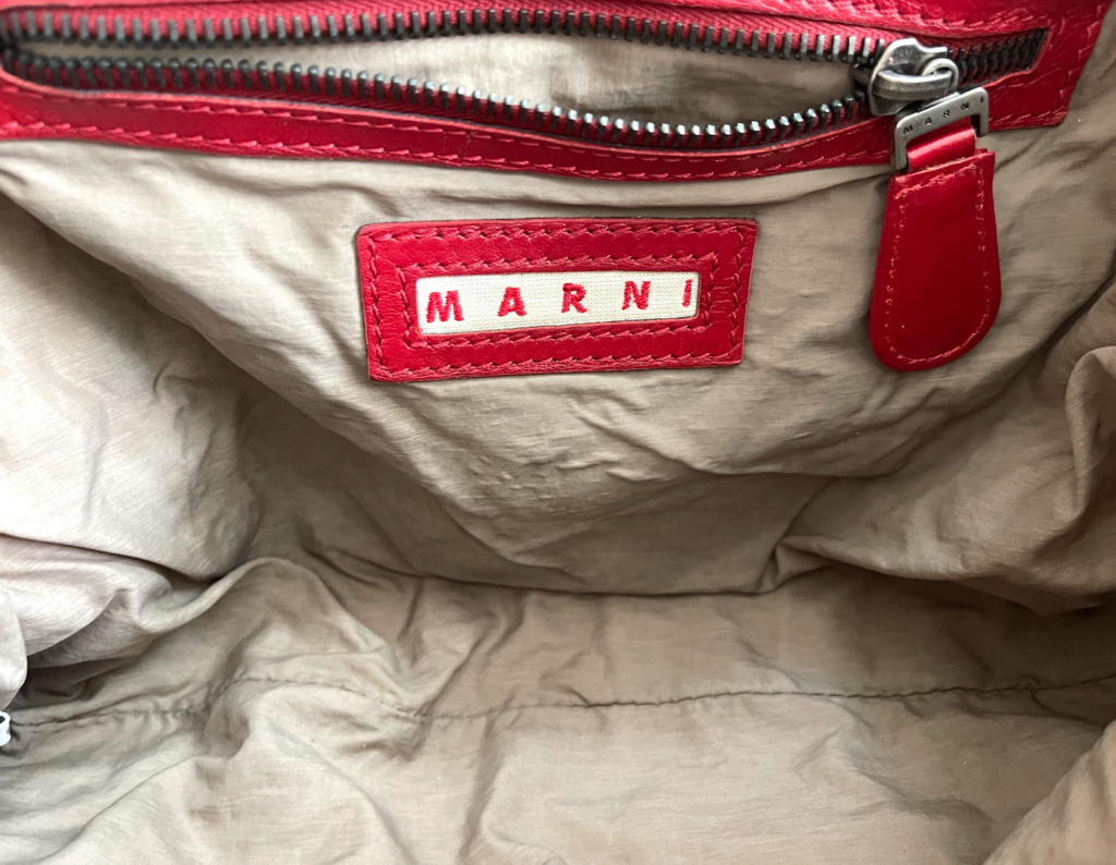 Marni Soft Red Leather Acrylic Acetate Trim Shoulder Bag