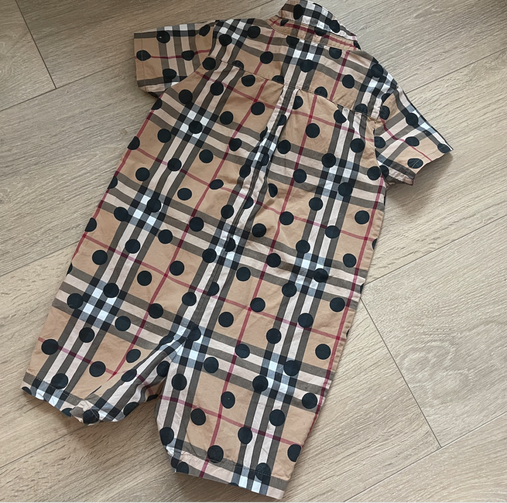 Burberry Infant Check Polka Dots Cotton Playsuit