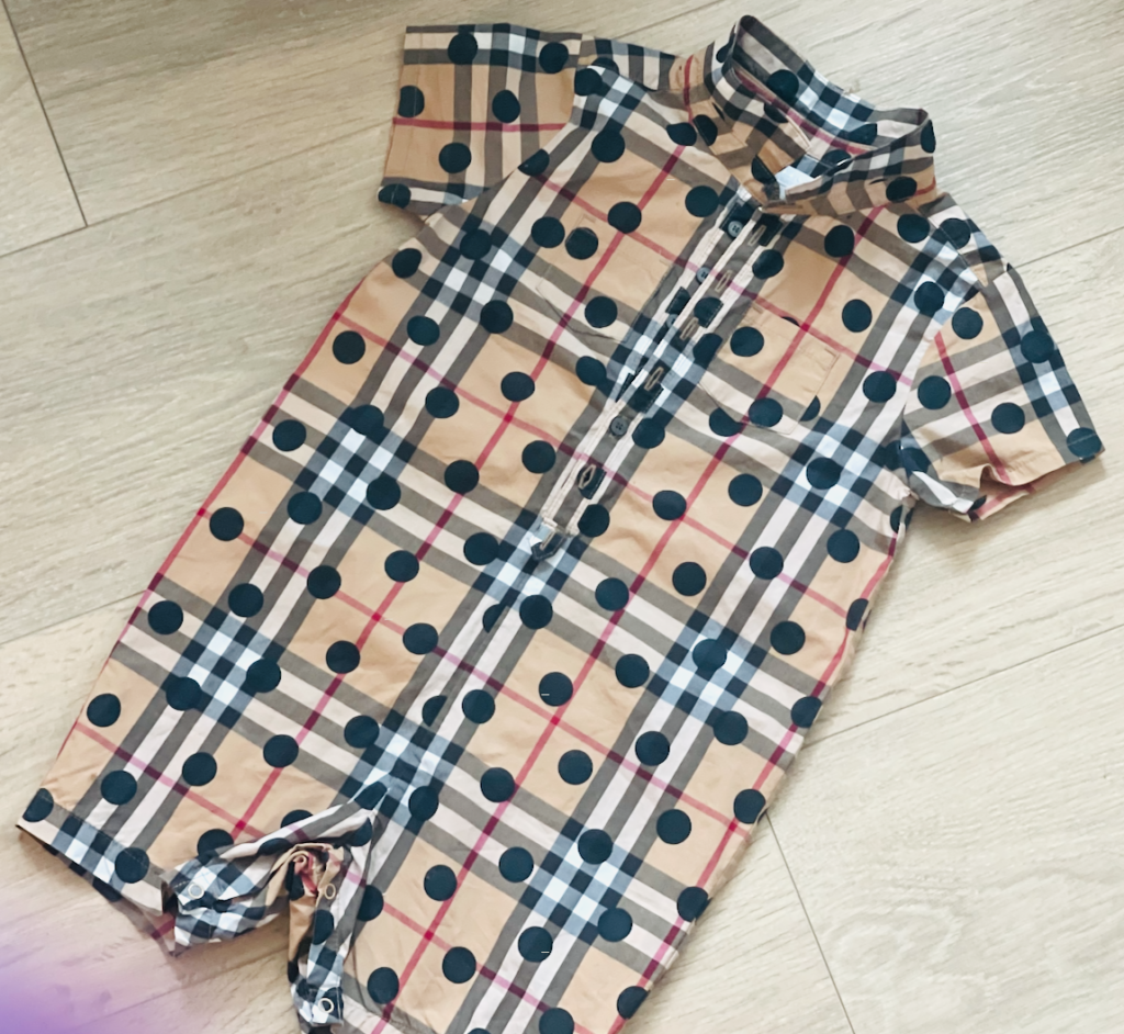 Burberry Infant Check Polka Dots Cotton Playsuit