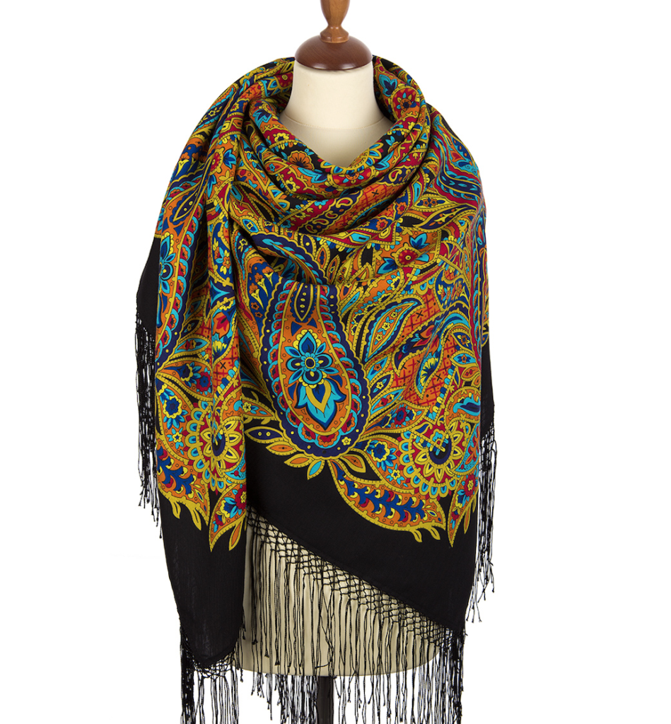 Pavlovo Posad Russian Shawl 100% Wool Scarf 148 cm Silk Fringe "Gingerbread" Limited Edition