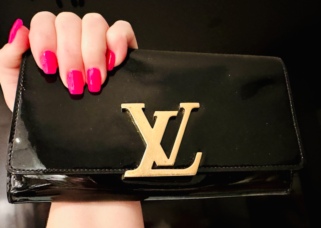 Louis Vuitton Black Patent Leather Louise Wallet-Clutch w/Gold Large Logo