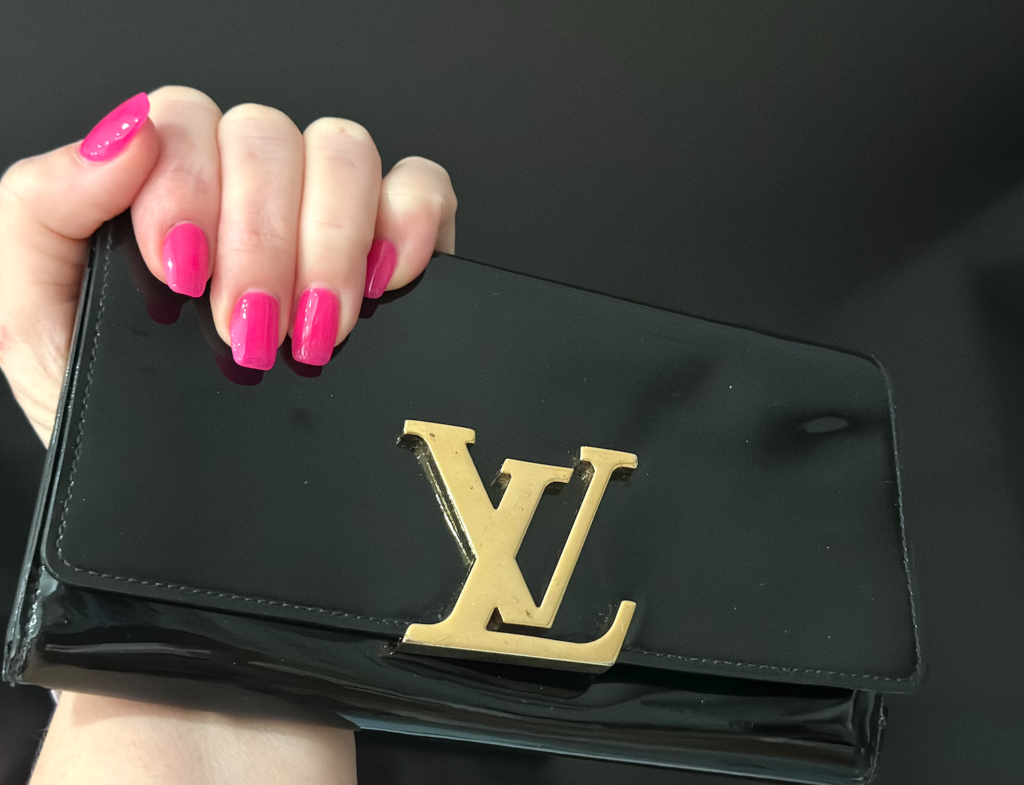 Louis Vuitton Black Patent Leather Louise Wallet-Clutch w/Gold Large Logo