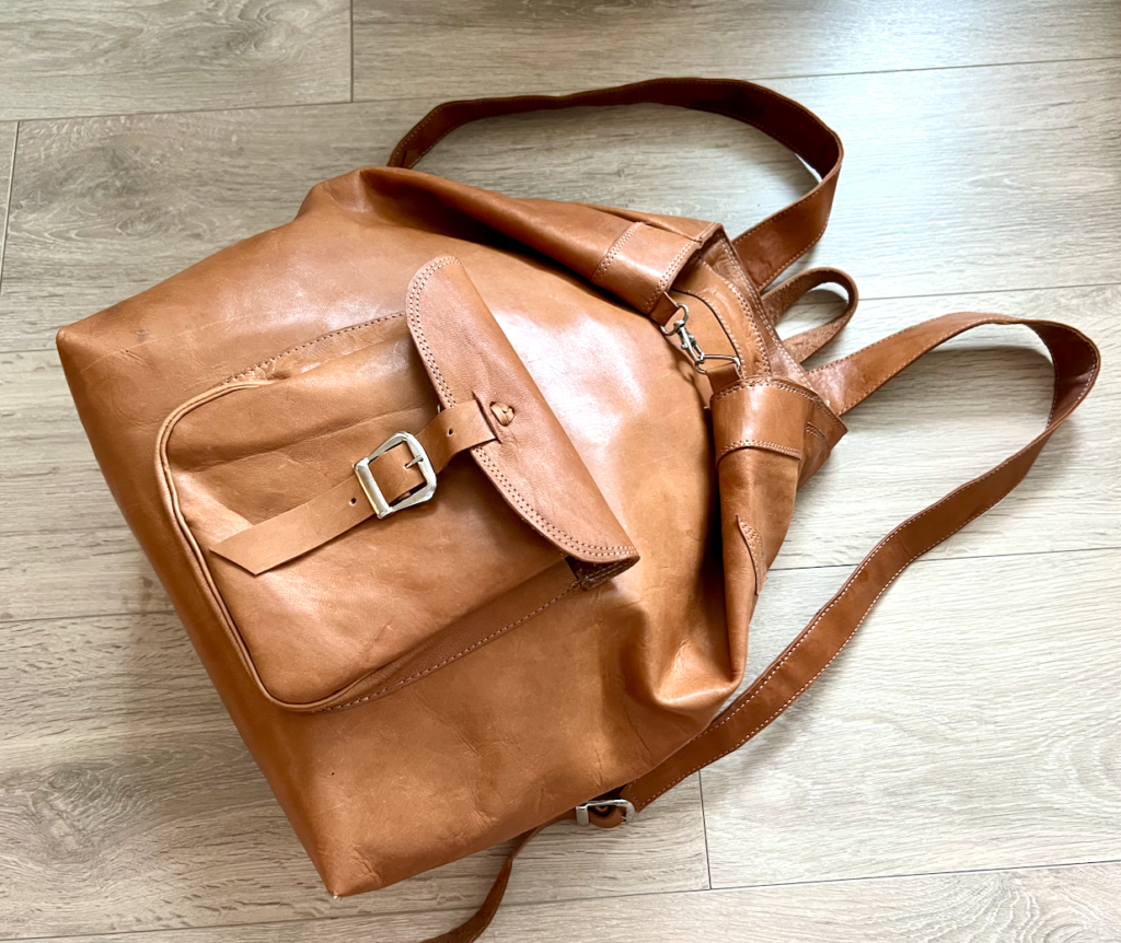 Handmade Camel Large Genuine Cow Hide Leather Backpack