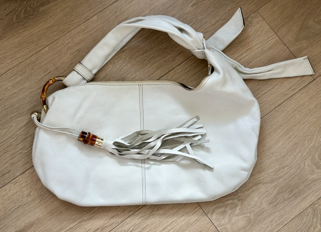 Gucci White Leather Bamboo Jungle Hobo Bag