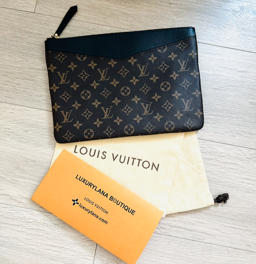 Daily Monogram Black Portfolio Leather Clutch