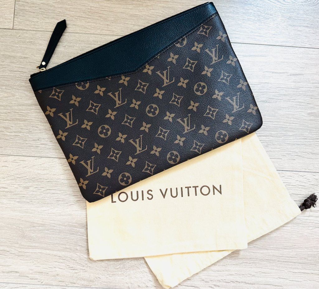 Daily Monogram Black Portfolio Leather Clutch