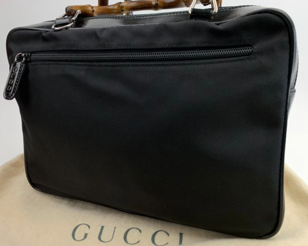 Gucci Vintage Bamboo Handles Black Nylon/Leather Handbag