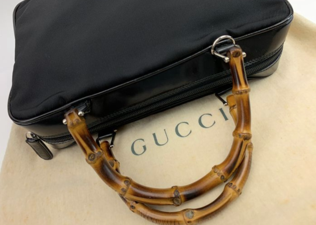 Gucci Vintage Bamboo Handles Black Nylon/Leather Handbag