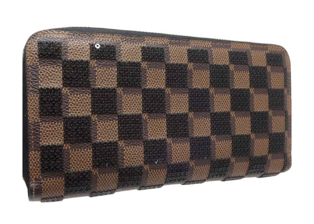 Paillettes Sequin Damier Ebene Zippy Wallet