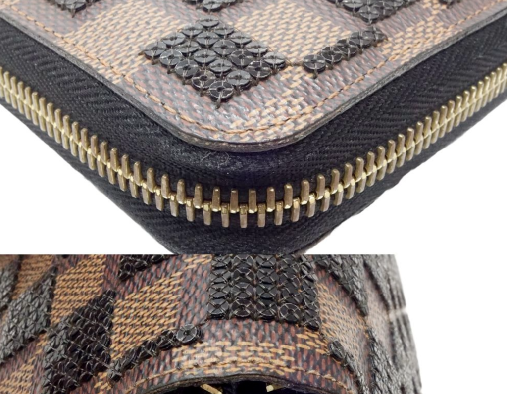 Paillettes Sequin Damier Ebene Zippy Wallet