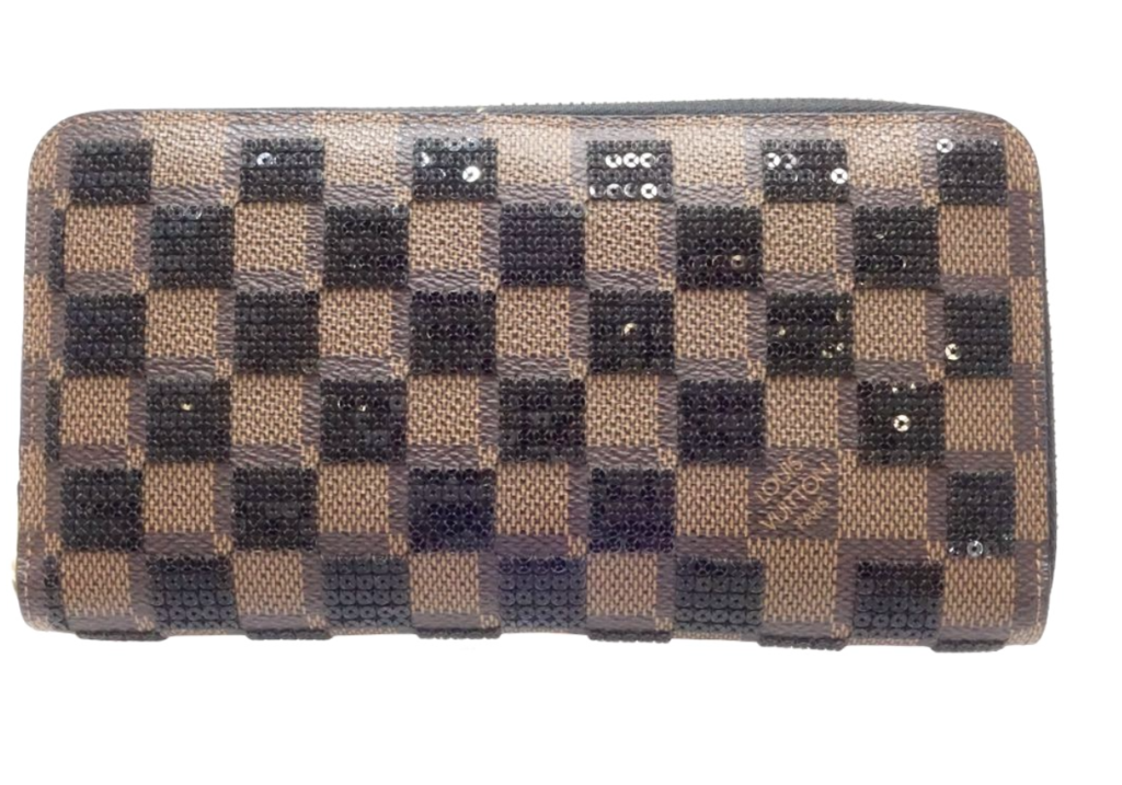 Paillettes Sequin Damier Ebene Zippy Wallet