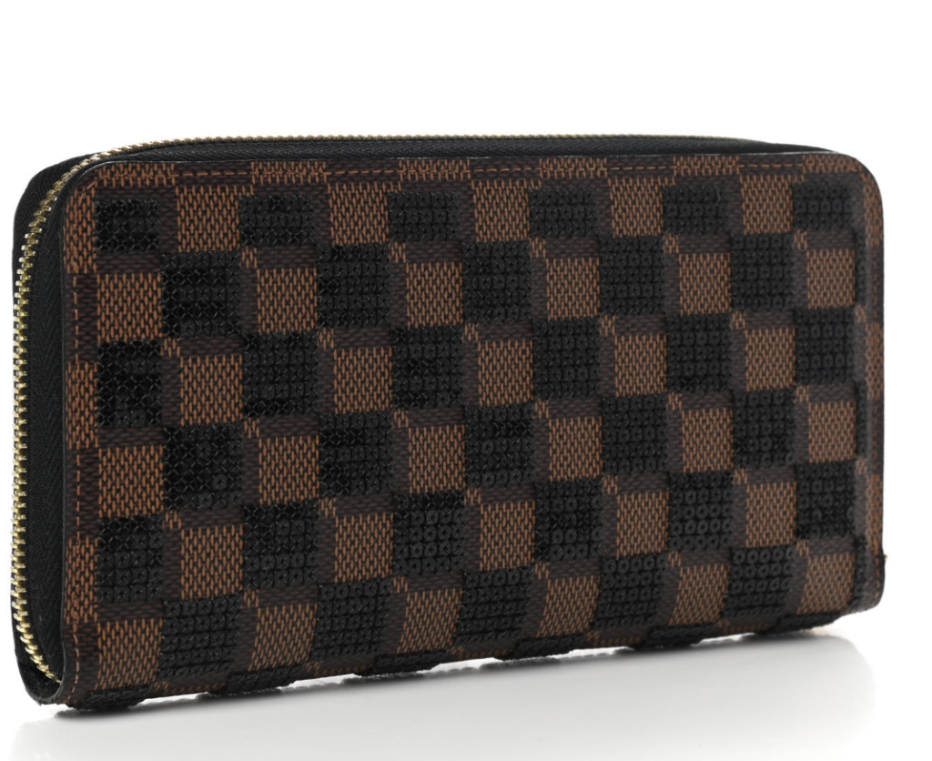 Paillettes Sequin Damier Ebene Zippy Wallet