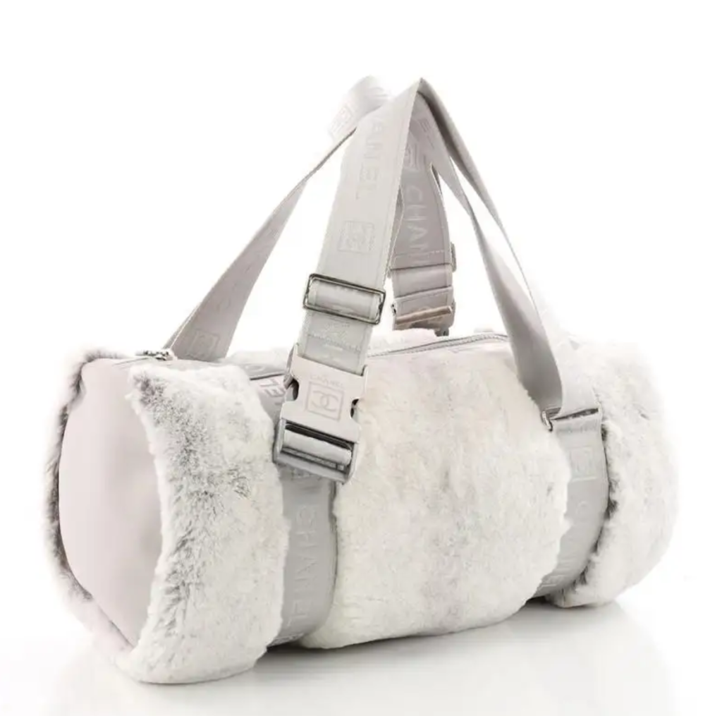 Chanel Limited Edition Sports Line Grey Lapin Fur Duffel Papillon Bag