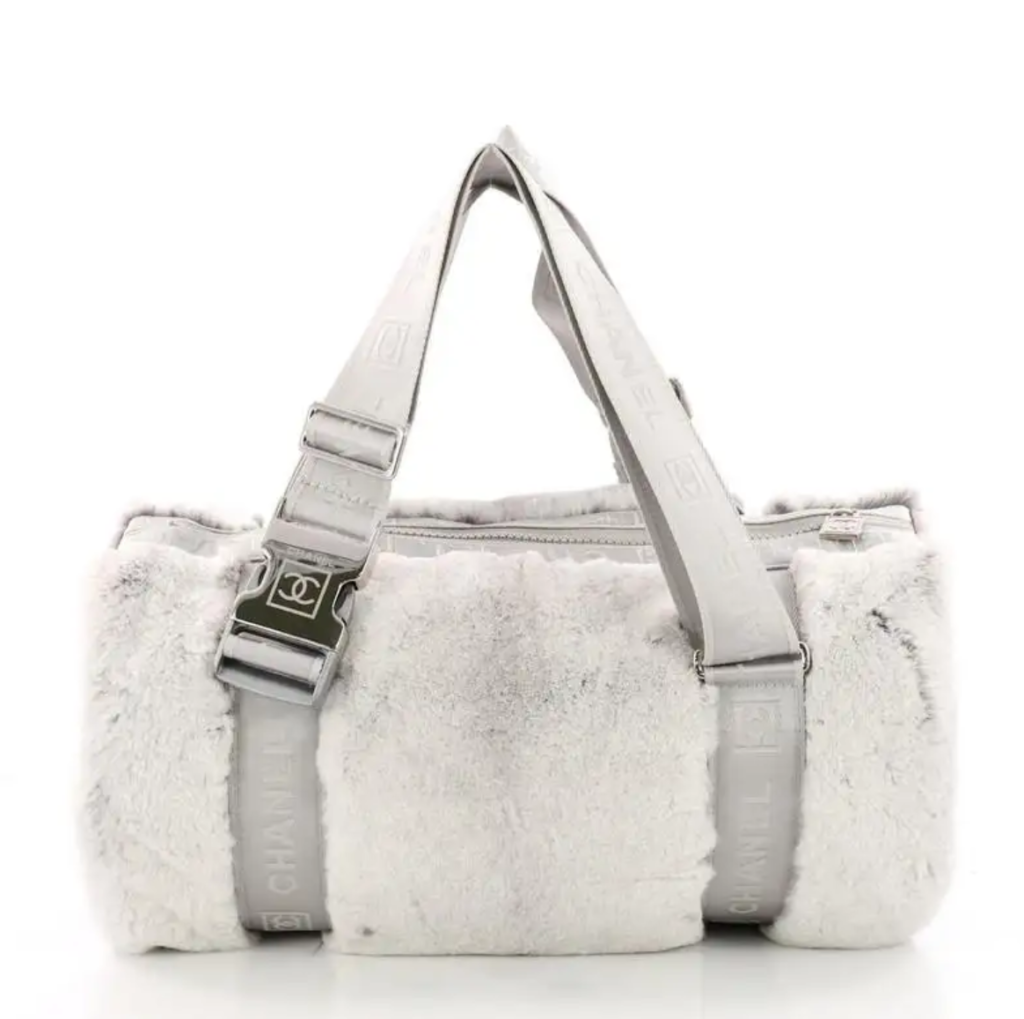 Chanel Limited Edition Sports Line Grey Lapin Fur Duffel Papillon Bag