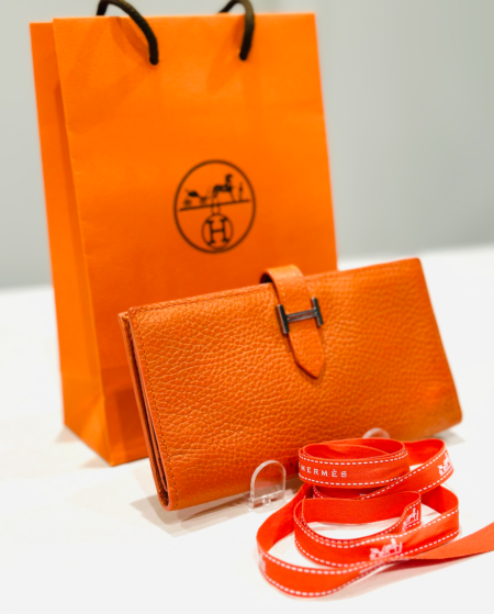 70%off Authentic Hermes Orange Epsom Bearn H-Wallet