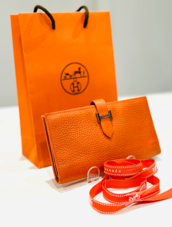 70%off Authentic Hermes Orange Epsom Bearn H-Wallet