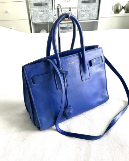 Royal YSL Marine Nano Sac De Jour Tote with long strap. Authentic pre-loved luxury