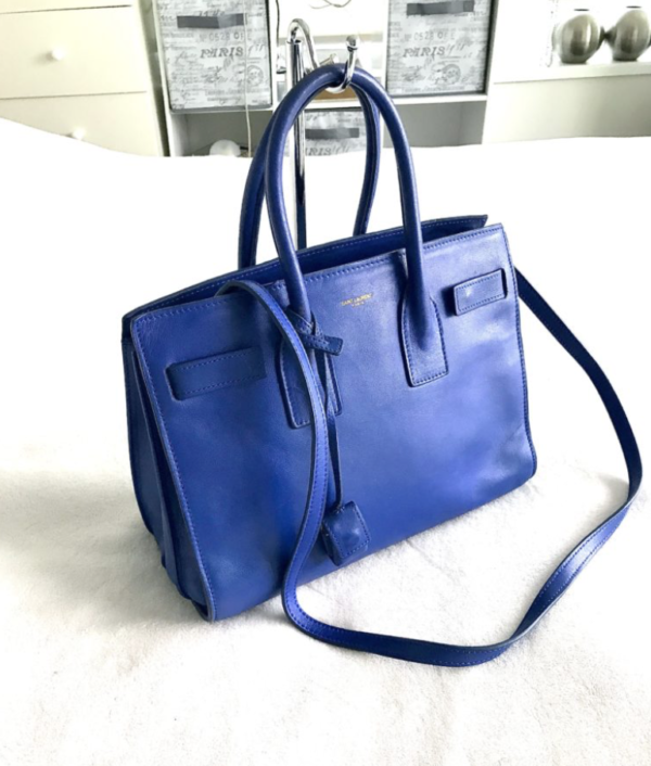 Royal YSL Marine Nano Sac De Jour Tote with long strap. Authentic pre-loved luxury