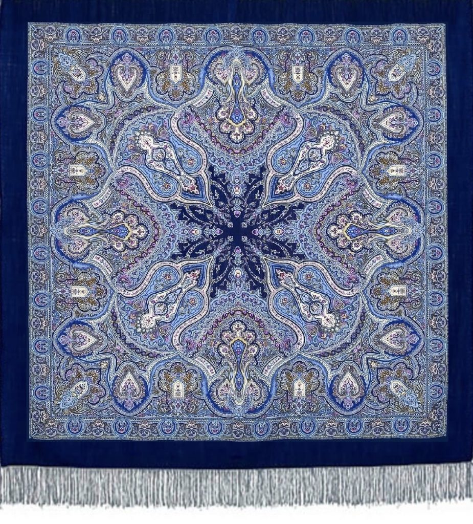 Pavlovo Posad Blue "Spanish" Large Russian Shawl 100% Wool Pashmina Scarf