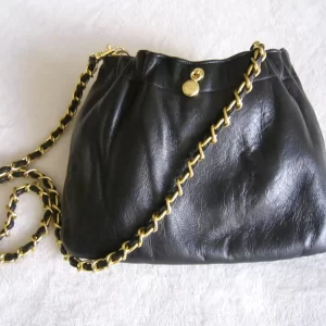 Ande Black Leather Chain Crossbody Bag