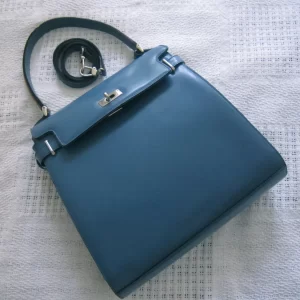 A.Testoni Blue Satchel Signature Leather Handbag