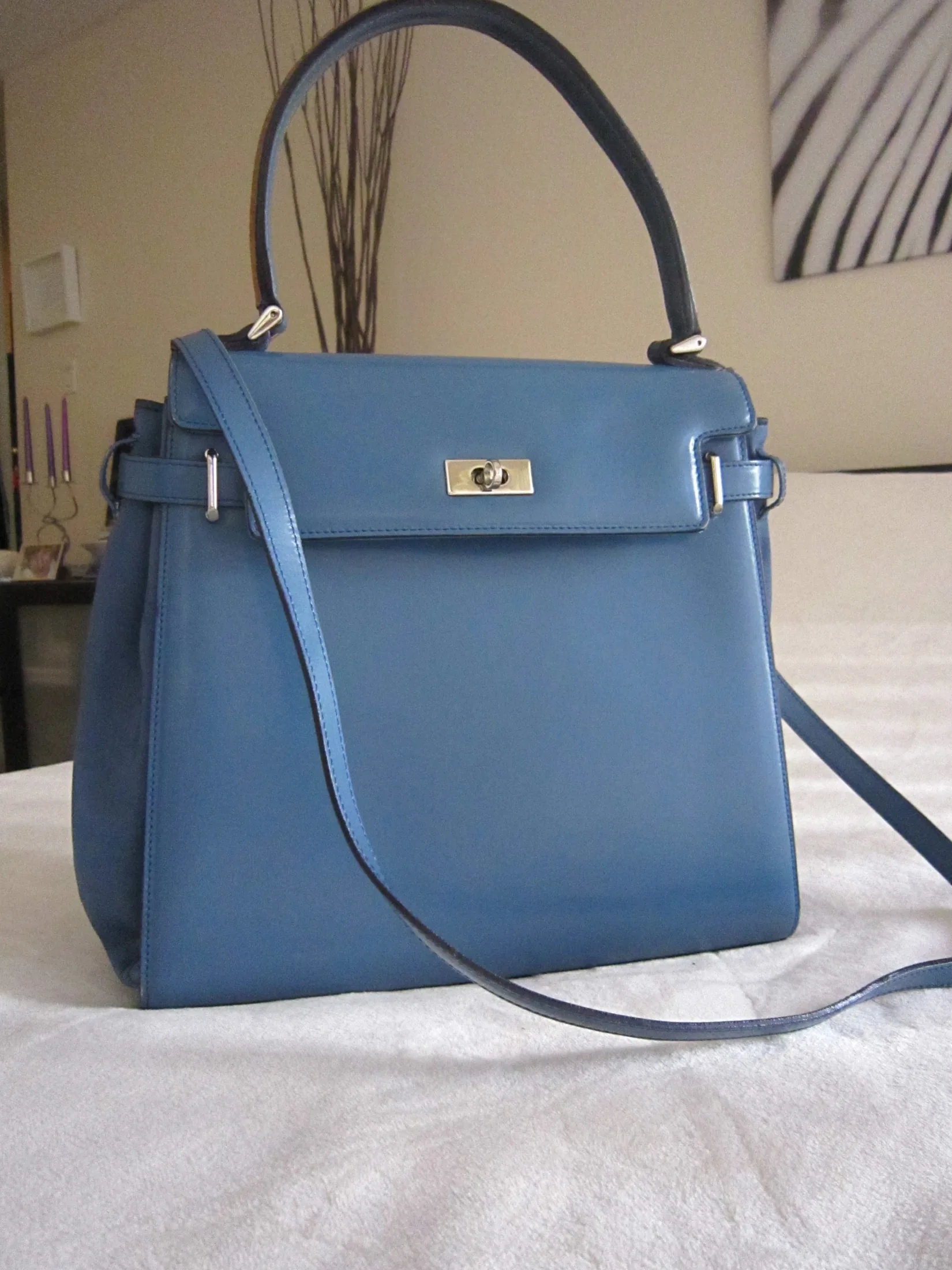A.Testoni Blue Satchel Signature Leather Handbag — image 3