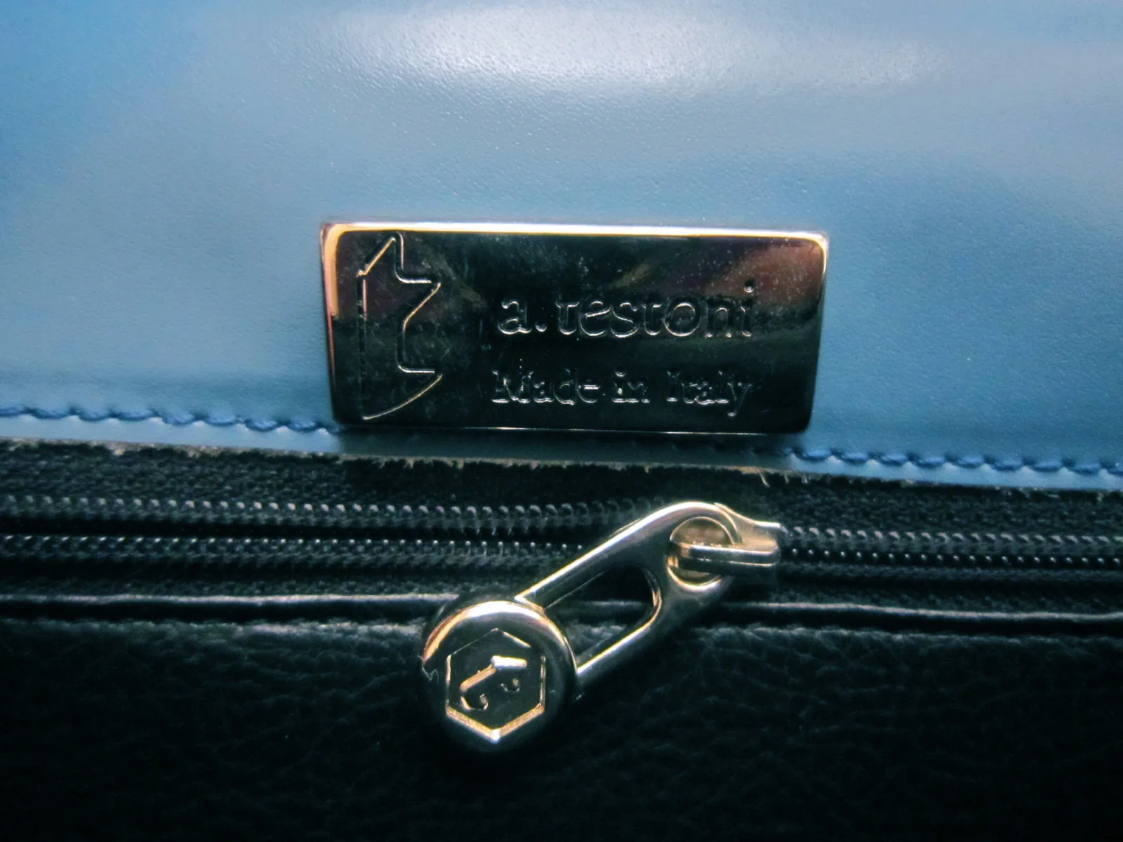 A.Testoni Blue Satchel Signature Leather Handbag — image 9